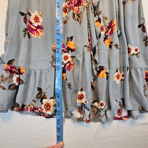 Xhilaration Blue Floral Smocked Off Shoulder Ruffle Hem Midi Dress Medium - Picture 9 of 11